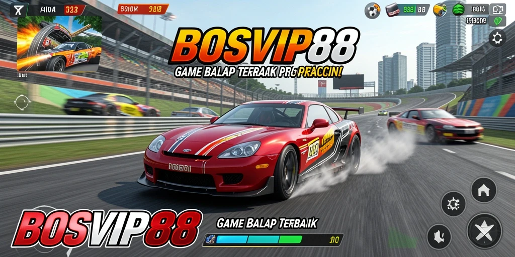Tampilan gameplay BOSVIP88 dengan grafik balap yang menawan.