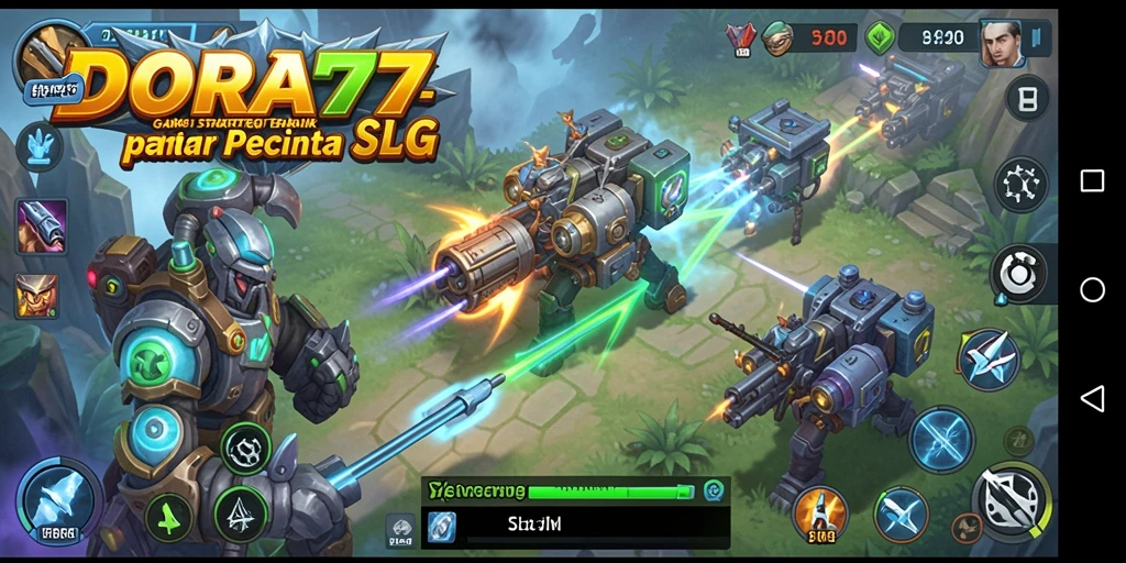 Screenshot DORA77 menampilkan pertempuran seru dan pembangunan kerajaan.