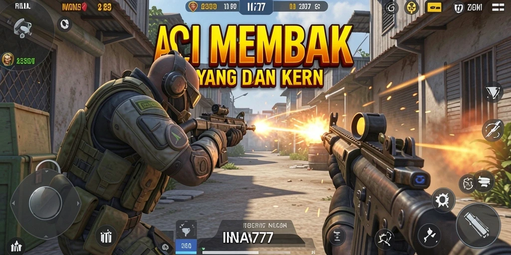 Tangkapan layar menunjukkan pertempuran intens di dalam game FPS INA777.