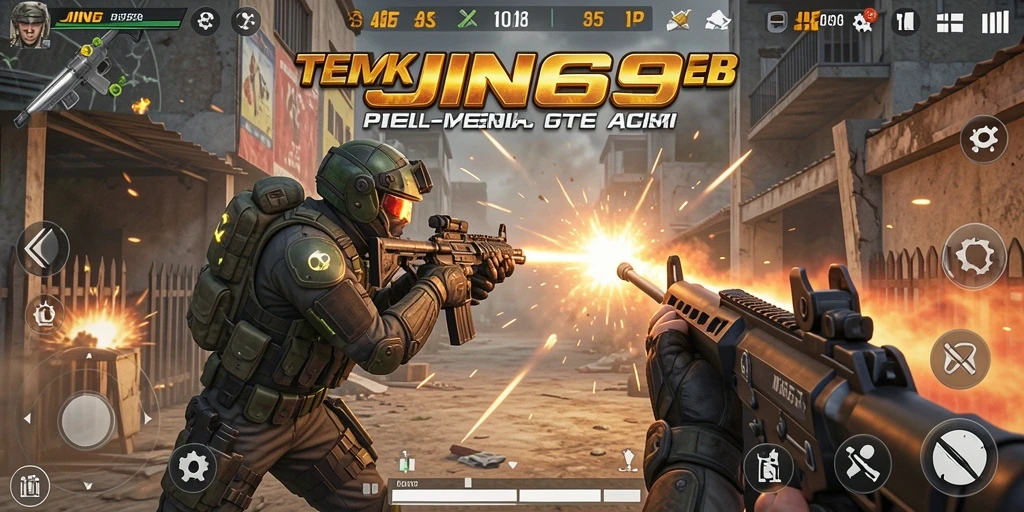 Tampilan gameplay menegangkan dengan aksi tembak-menembak yang intens.