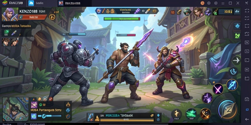 Screenshot gameplay KENZO188 menampilkan aksi pertempuran seru di arena MOBA.