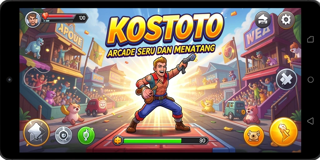 Tampilan gameplay KOSTOTO dengan berbagai tantangan seru.
