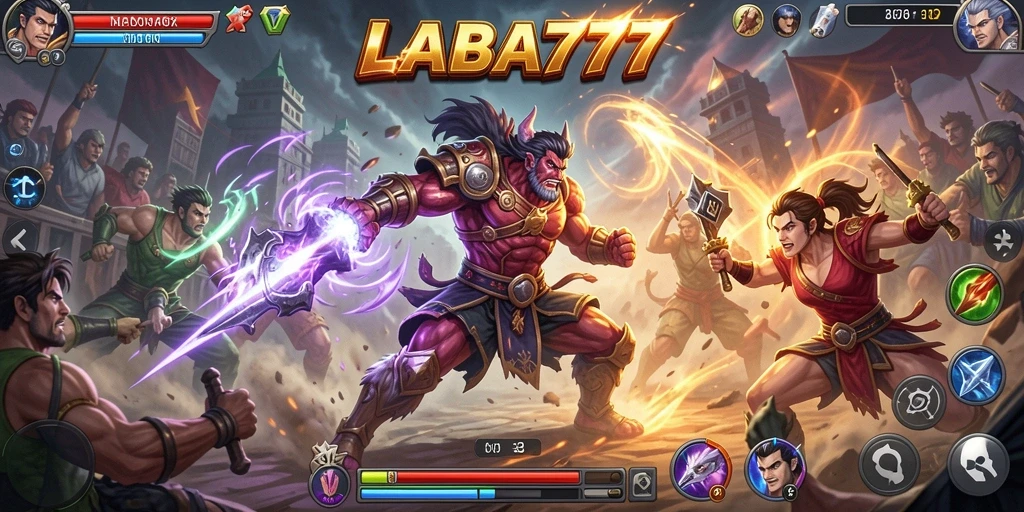 Tampilan seru dari gameplay LABA777 dengan pertarungan yang dinamis.