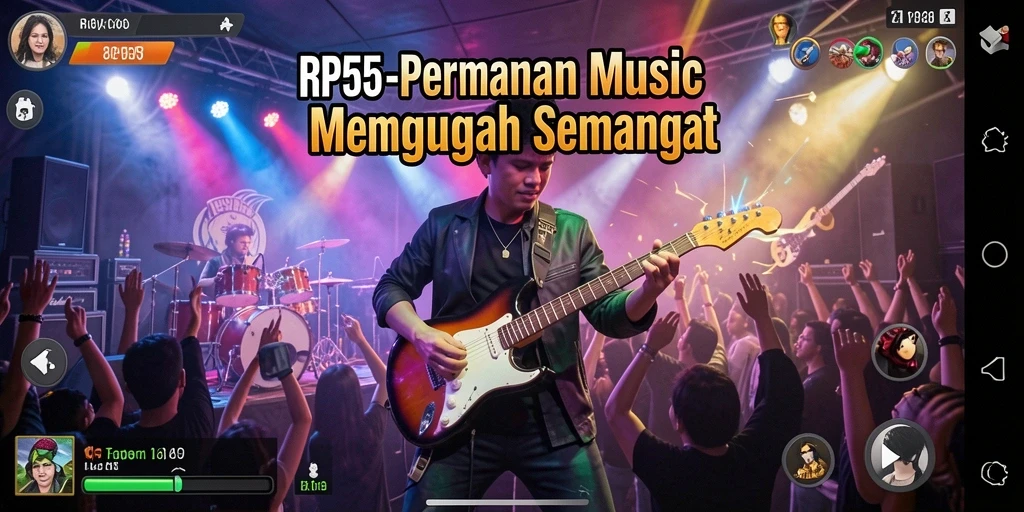 Tampilan gameplay RP55 dengan berbagai lagu musik yang menarik.