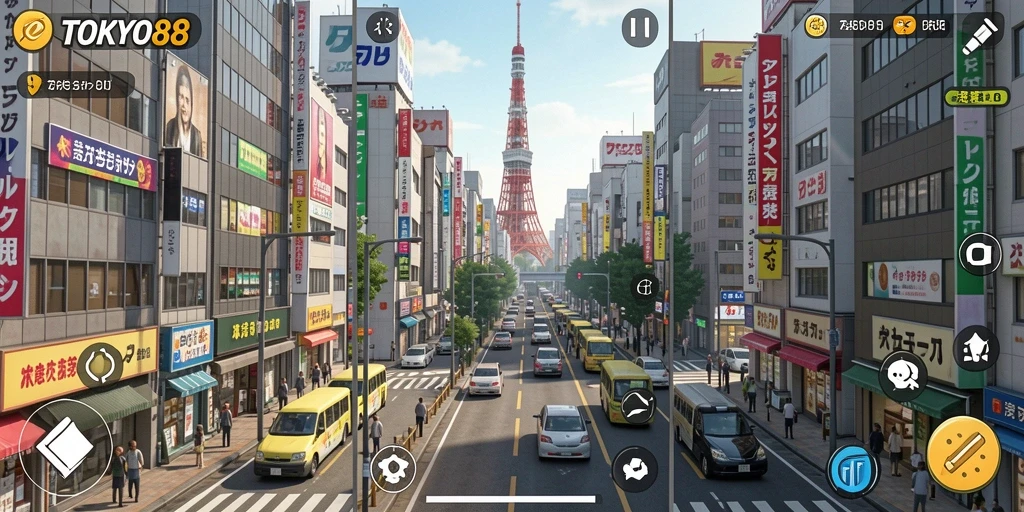 Screenshot gameplay TOKYO88 menampilkan keseruan simulasi kota Tokyo.