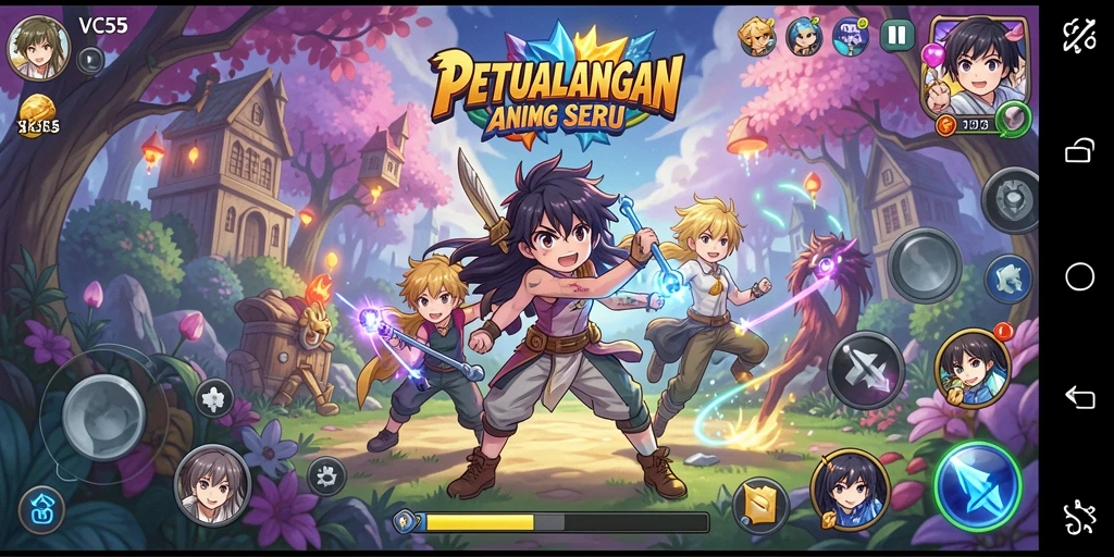 Tangkapan layar VC55 yang menunjukkan aksi seru dalam dunia anime.